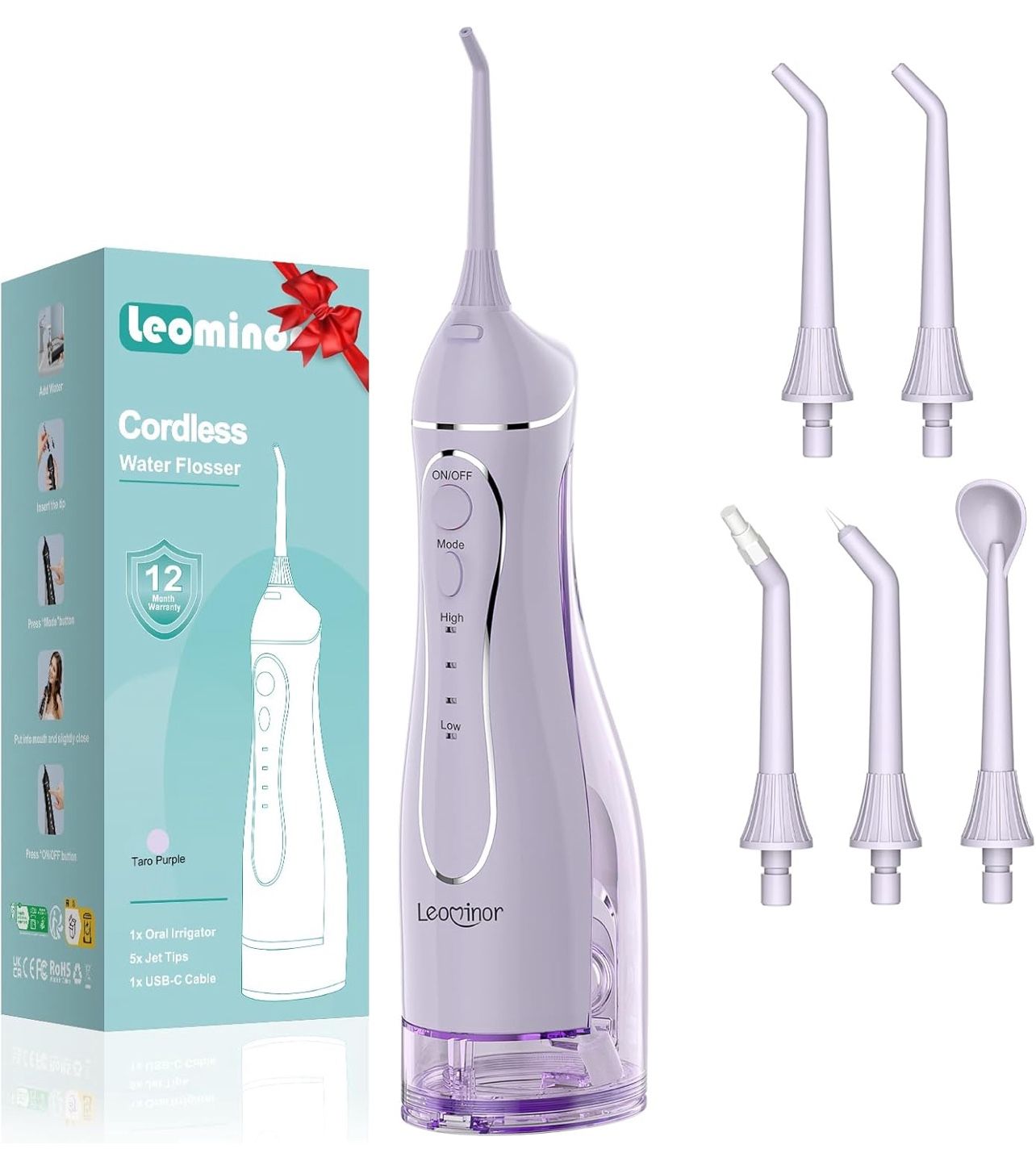 Water Dental Flosser Pick for Teeth, 300ML Portable Oral Irrigator Upgraded Tank Removable,IPX7 Waterproof, Rechargeable Travel Teeth Cleaner, Profess