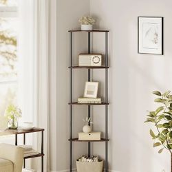 5-Tier Corner Shelf, Corner Shelving Unit, Corner Storage Stand, 38.3 x 27 x 139 cm, Living Room, Bedroom, Kitchen, Somber