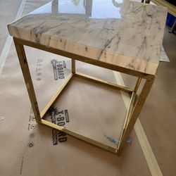 2 Gold Side Tables w/Marble Top
