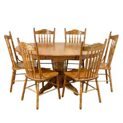 Oak Pedestal Extendable Dining Table Set