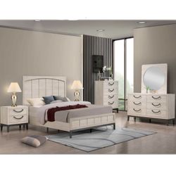 4 Piece Bedroom Set Bed Frame Dresser Mirror 1 Nightstand Beige Wood Queen Set $820 Eastern King Set $880