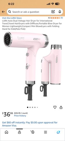 LURA Auto Dual Voltage Hair Dryer for Travel