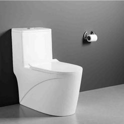 One Piece Toilet with Soft Closing Seat 10'' Rough-In Modern Toilet for Bathrooms 27.1x 15.4 x 29.9 Inches Standard White Toilet bowl