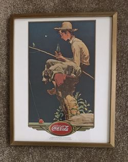 Norman Rockwell Coca Cola lithograph “Barefoot Boy and His Dog on stump fishing. Distributed 1969. Mint condition. Framed and ready to hang.