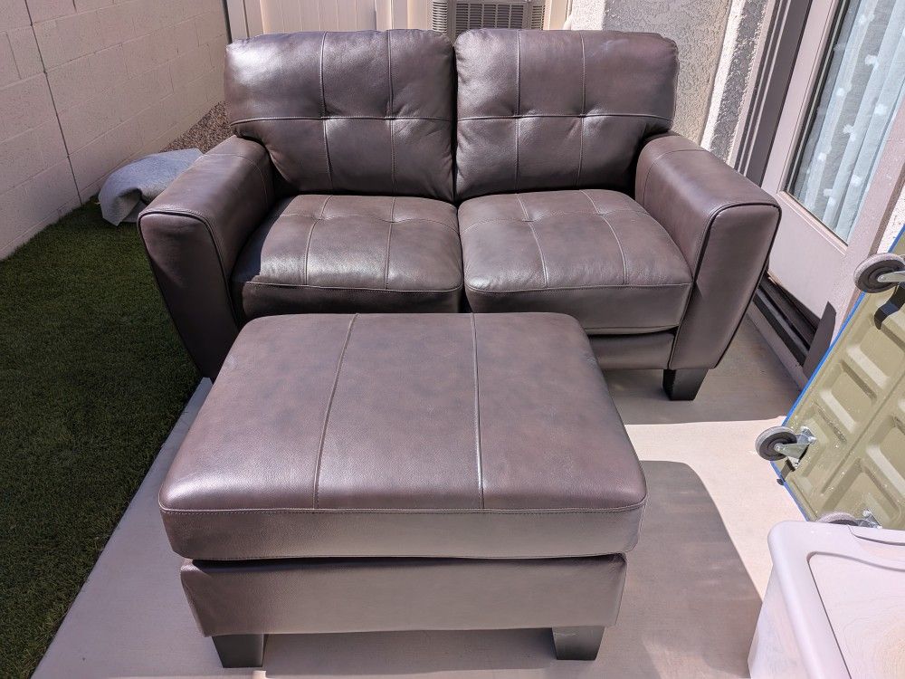 Love Seat and Ottoman, Top Grain Leather