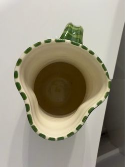Ceramic Pitcher with Green Dotted Rim