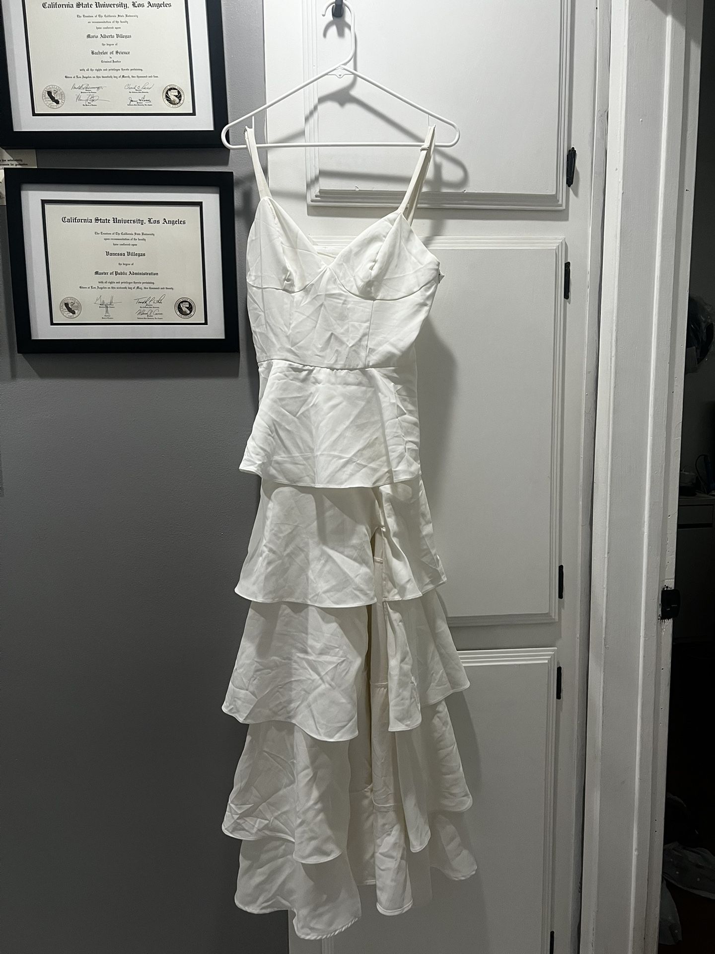 White Ruffle Dress With Slit