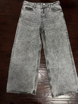 Gray Acid Wash Wide Leg Jeans
