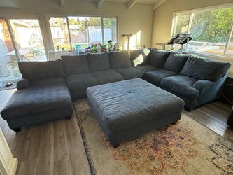 Navy Blue Sectional Sofa with Ottoman