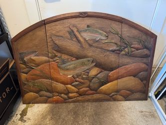 William Herrick Collection Carved Wood Trout Fireplace Cover