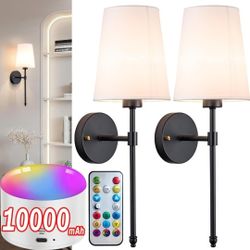 Set of 2 Black Battery Operated Wall Sconce Light Retails $88