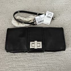 Black leather Clutch Silver Hardware 