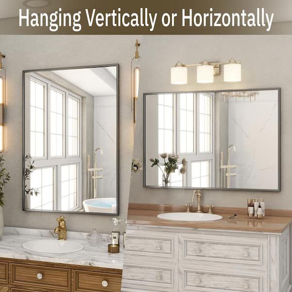 30 in. W x 40 in. H Rectangular Aluminum Alloy Framed Modern Black Wall Mirror