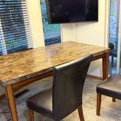 Granite Top Dinning Table. 3 Chairs. 