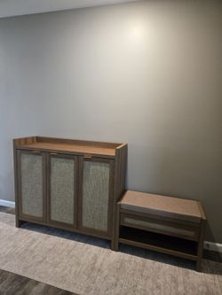 Boho Farmhouse Storage Cabinet & Bench