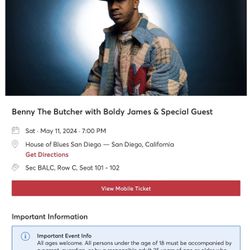 Benny The Butcher Concert Tickets (2 Tickets Available)