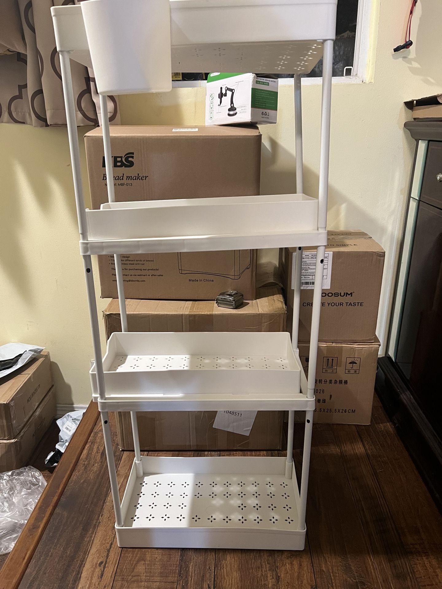 4-Layer Practical Rolling Storage Cart Mobile Shelf with Wheels Multi-Function Trolley with Mesh Basket Storage Organizer Rack for Kitchen Pantry Bath