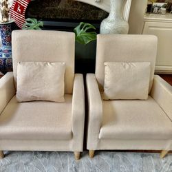 Brand New A Set Of 2  Mid-Century Modern Fabric Upholstered Accent Chair with Removable Pillow for Living Room, Bedroom, Apartment, Beige