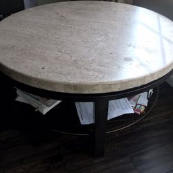 3’ Diameter Beautiful Travertine And Metal Table