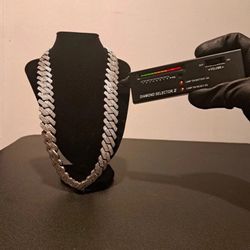 Silver Plated Iced Out Moissanite Cuban Link Chain