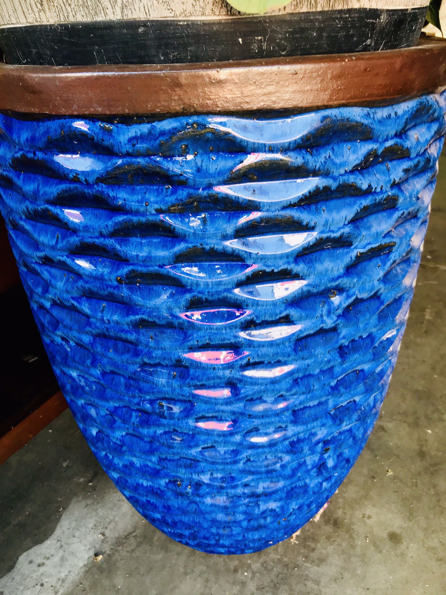 Blue Clay Planter Pots - Pair