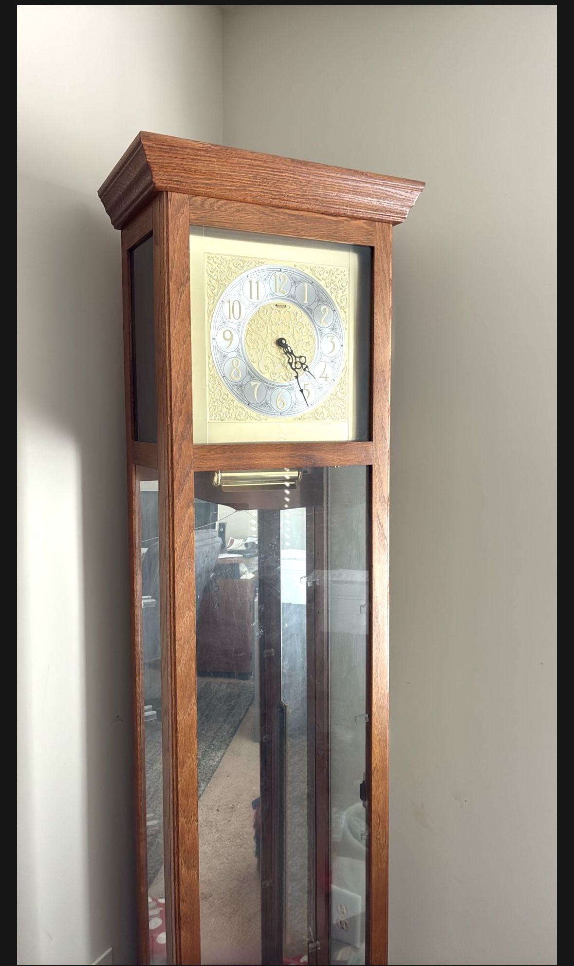 Beautiful Curio Cabinet and Grandfather Clock