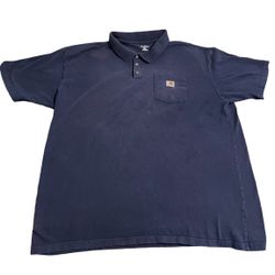 Carhartt Polo Shirt Men 2XL Tall Navy Blue Workwear Outdoors Workout Casual Logo