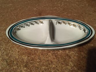 Cmielow Poland small divided trinket dish flowers gold trim