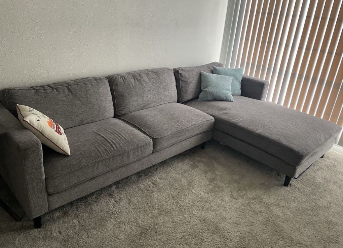 Gray Cosmos 112" 2pc Mid Century Modern Sectional Sofa with RAF Chaise by Living Spaces