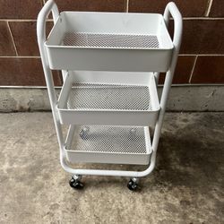 3 Tier Heavy Duty White Metal Rolling Cart with Lockable Wheels, Three Tier Roller Book Snack Cart, Utility Storage Organi... More like this 3 Tier He