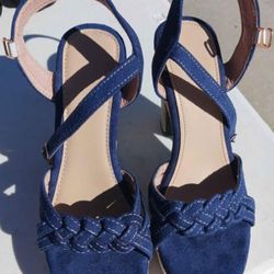 Blue Denim Heels Size 6 Brand New