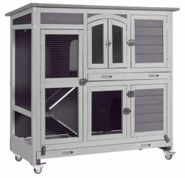 Air06-C 2-Story Rabbit Hutch AIR06-C, Bunny Cage on Wheels, 8.32 ft - Gray Rabbit Hutch
