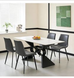 Set of four dining chairs, modern kitchen and dining chairs, faux leather upholstered cushioned seats, and sturdy metal legs (four gray chairs)