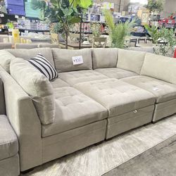 Thomasville Tisdale Modular Sectional 6-piece Beige with Storage Ottoman