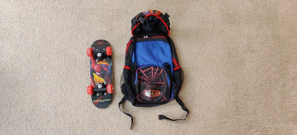 Kids Spiderman skateboard with backpack