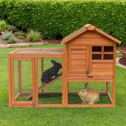 Rabbit Hutch Indoor&Outdoor Bunny Cage2Story Pet House Chicken Coop Poultry Cage Upgrade Nature wood