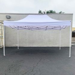 (Brand New) $145 Heavy-Duty 10x15 ft Popup Canopy Tent Instant Shade with Carry Bag, White/Blue