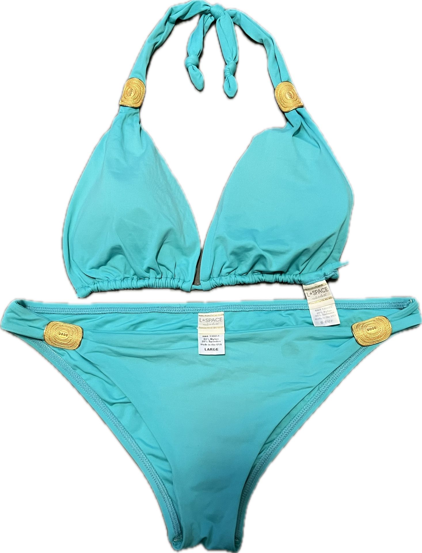 L*Space Deja Vu Tiffany Blue Sliding Gold Medallion Bikini *Excellent condition!