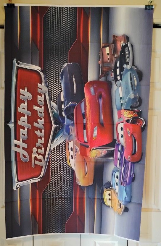 Cars Banner Happy Birthday 31 inches x 49 inches NEW 
