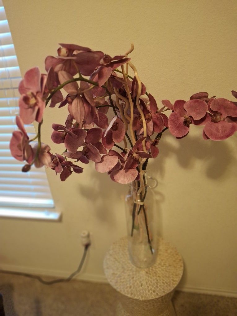 Glass Vase With Handles And Synthetic Flowers
