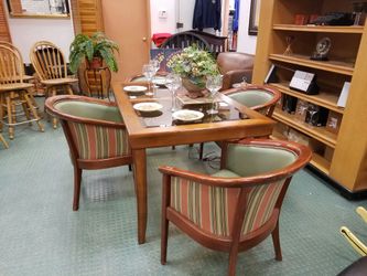 5 x 3 solid wood with double beveled smoke glass insert top dining room table (Chairs not included )