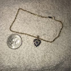 14k Gold Chain And Heart Pendant With 1.2 Ct Diamond And Sapphire