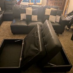 Couch and Storage Cushions Along With Pillows 