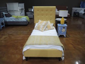 JGW Spencer Twin Tufted Upholstered Bed - Yellow | Headboard
