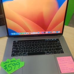 MacBook Pro 15" 2017 Retina Intel Quad Core i7-7th , 16GB Ram, Radeon Pro 560 4GB Graphics, macOS Ventura, Microsoft Office, Charger . Comes