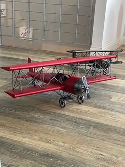 Vintage Style Metal Biplane Models - Set of 2