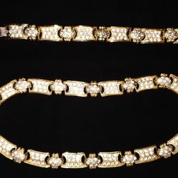 Gold Tone Rhinestone Necklace And  Bracelet Set 