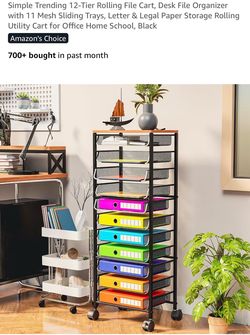 Simple Trending 12-Tier Rolling File Cart, Black