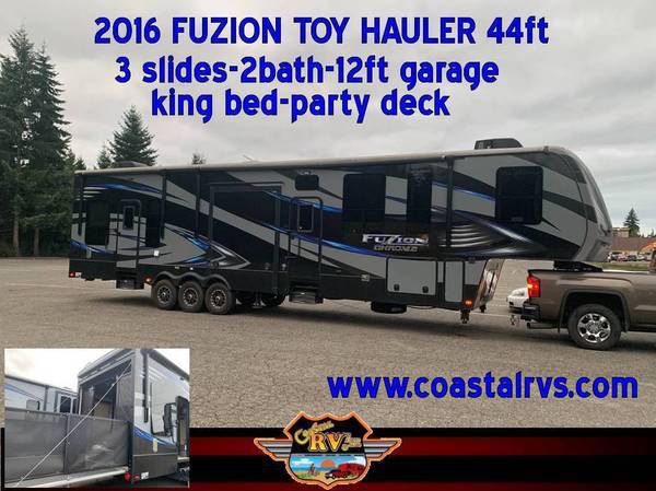 2016 FUZION CHROME Toy Hauler 44ft-12 ft garage-3slides