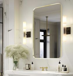 Easly Rounded Metal Framed Rectangle Mirror, 24 x 36 Inches
